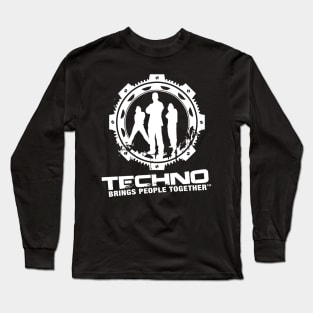 Techno Brings People Together - logo (white) Long Sleeve T-Shirt